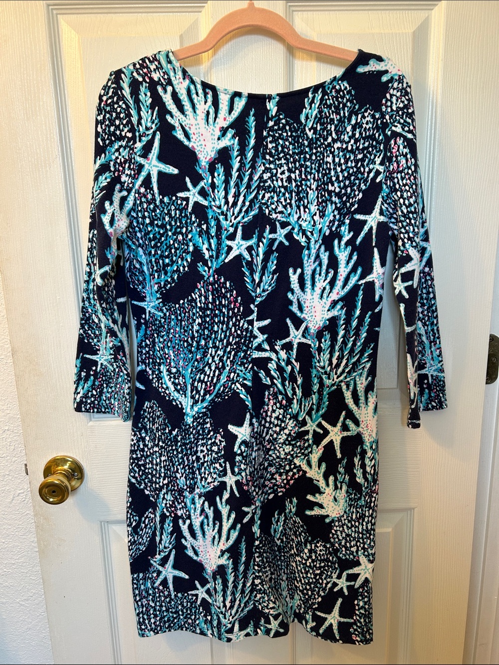Lilly Pulitzer Clarke Dress Good Reed Blue Coral And Starfish Pattern Medium View 3